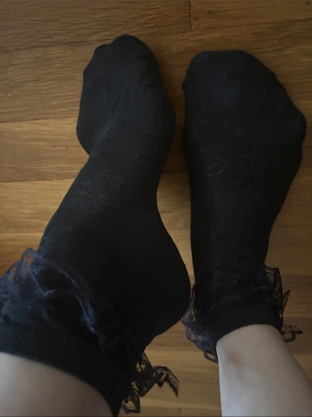 Lace Trim Black Women's Crew Socks